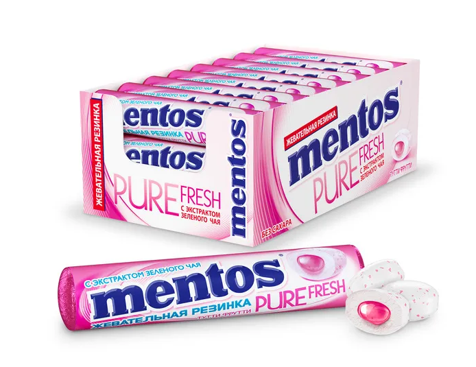 фото Жевательная резинка mentos pure white тутти-фрутти, 24 шт. по 15,5г.