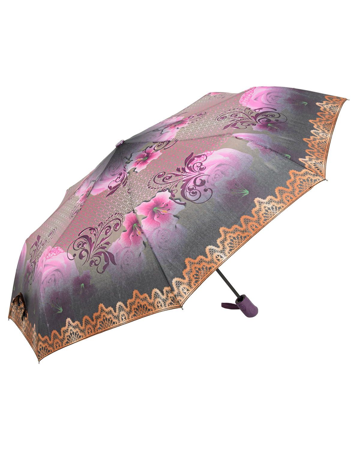 Зонт женский Rain Lucky 723-B-LAP темно-розовый/серый