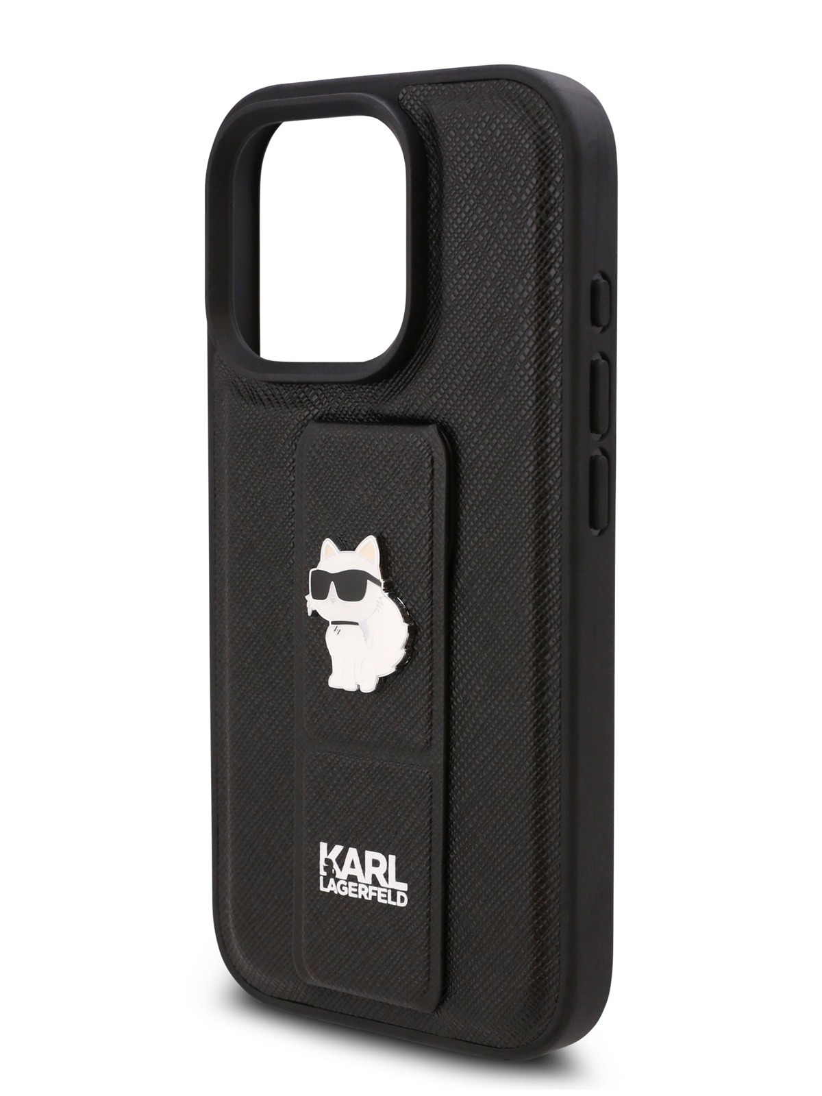 

Чехол Karl Lagerfeld для iPhone 16 Pro с ремешком-подставкой GripStand, черный