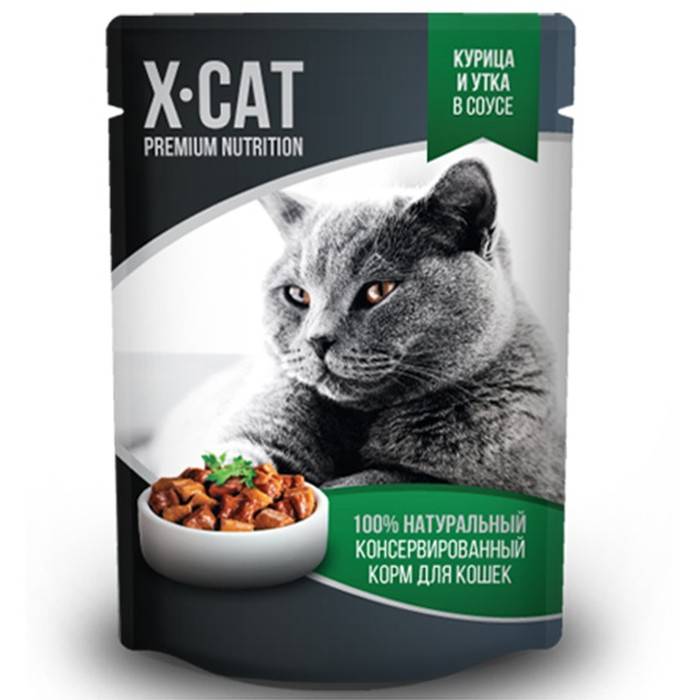 Влажный корм для кошек X-Cat Premium Nutrition, курица с уткой в соусе, 5шт по 85г