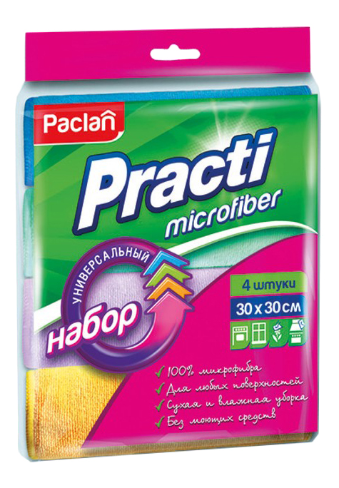 фото Салфетка для уборки paclan practi microfiber универсальная 30x30 см 4 шт