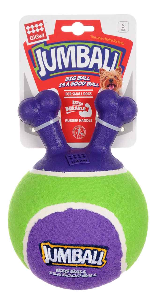 Апорт для собак GiGwi Мяч с ручкой, зеленый, фиолетовый, длина 18 см