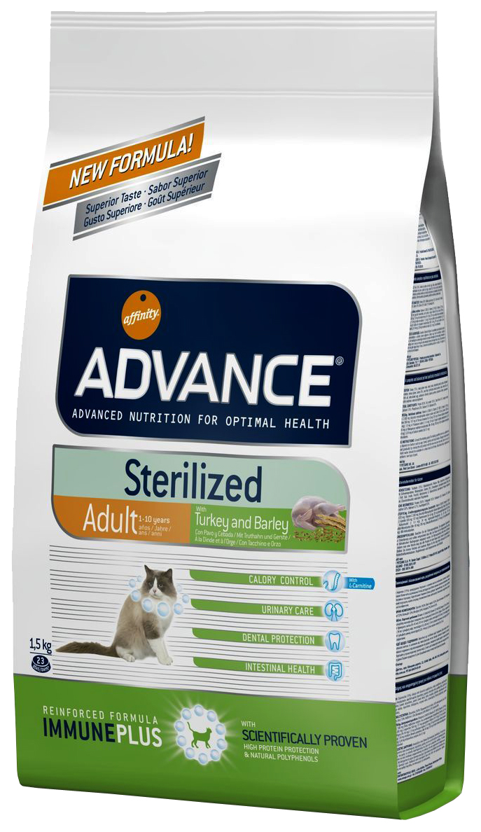 фото Сухой корм для кошек advance sterilized, для стерилизованных, индейка, 1,5кг