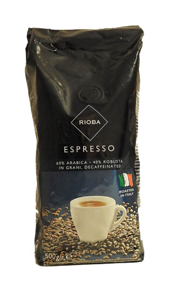 Кофе Rioba espresso жареный в зернах декофеинизированный 500 г