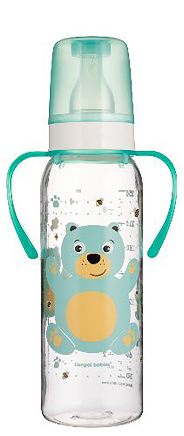 

Бутылочка Canpol Cheerful animals с соской 250 мл 12м+ бирюзовый мишка, Прозрачный