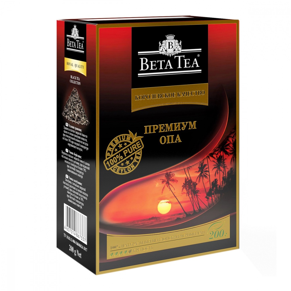 фото Чай черный листовой beta tea королевское качество опа премиум 200 г
