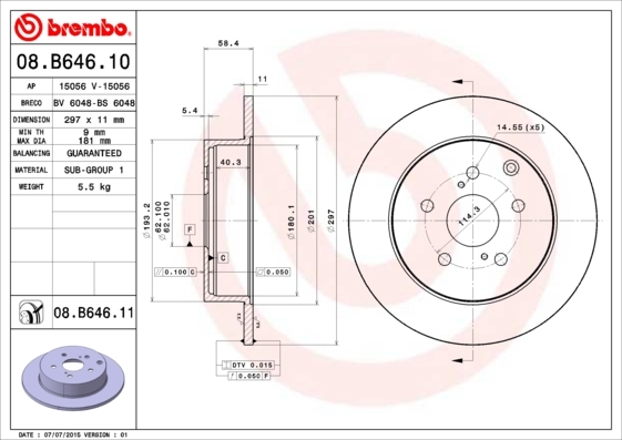 

Тормозной диск brembo 08B64611