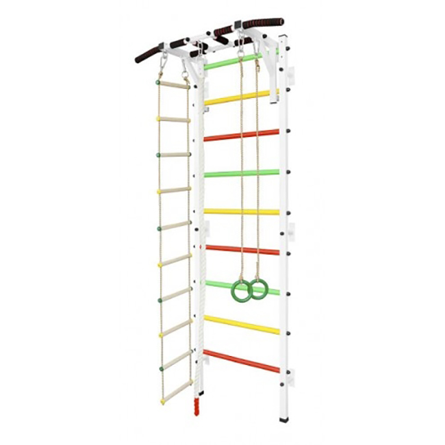 фото Шведская стенка astasport с турником, кольцами, канатом и лестницей asta28 белая