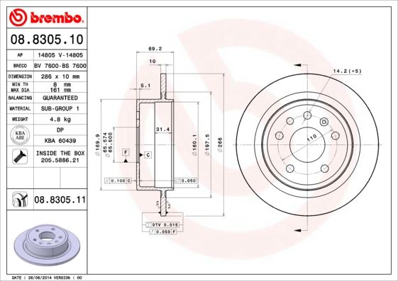 фото Тормозной диск brembo 08.8305.11