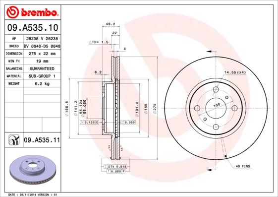 

Тормозной диск brembo 09.A535.11