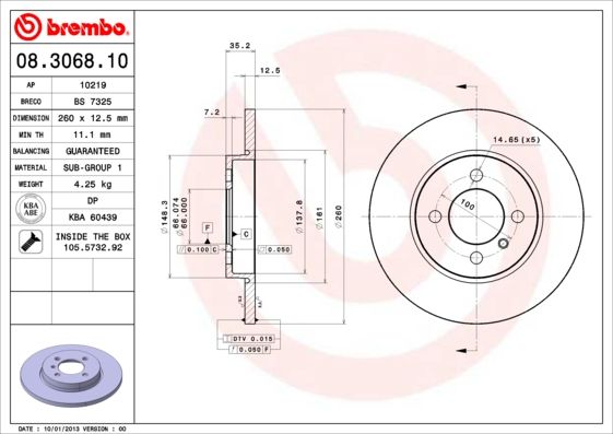 фото Тормозной диск brembo 08.3068.10