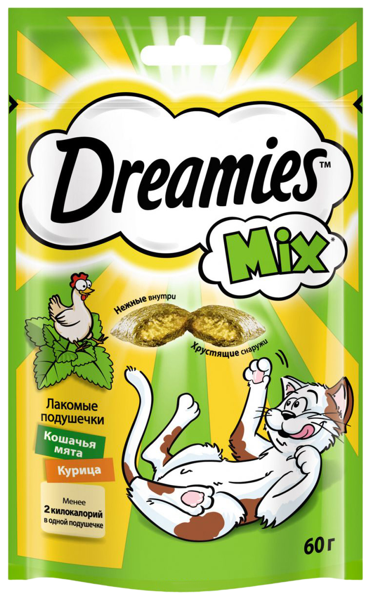 фото Лакомство для кошек dreamies mix, подушечки, кошачья мята, 60г