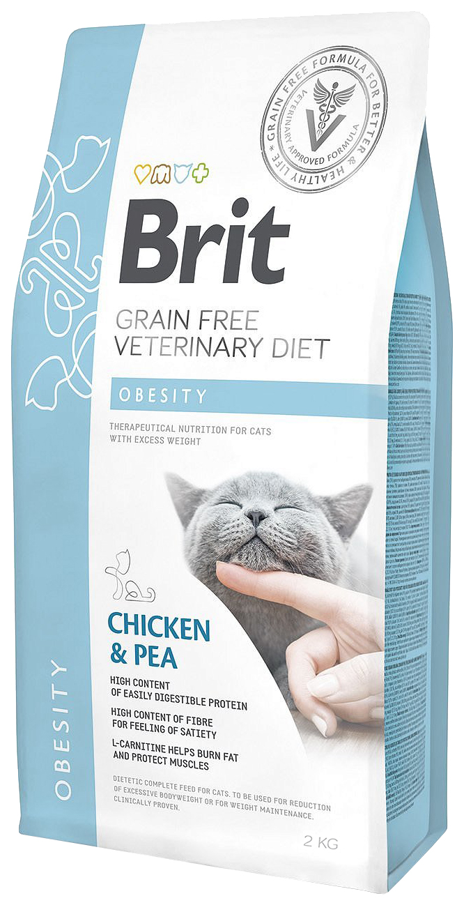 фото Сухой корм для кошек brit veterinary diet obesity, при ожирении, курица и горох, 2кг