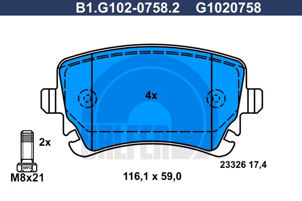 

Комплект тормозных дисковых колодок GALFER B1.G102-0758.2