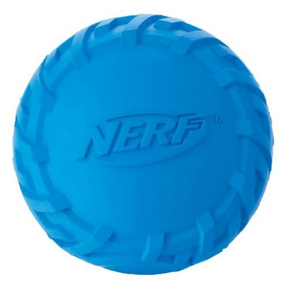 фото Апорт для собак nerf мяч резиновый пищащий, синий, длина 6 см