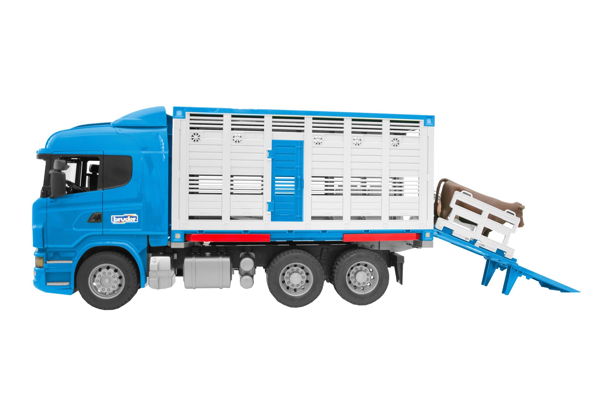 Машинка пластиковая Bruder Фургон Scania для перевозки животных с коровой bruder грузовик scania для перевозки животных с коровой