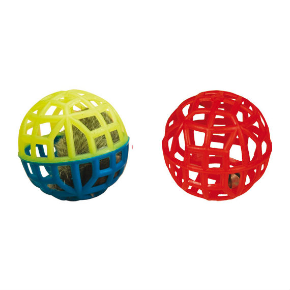 Мяч-погремушка для кошек Зооник сетчатая пластик, в ассортименте, 3.8 см, 2 шт