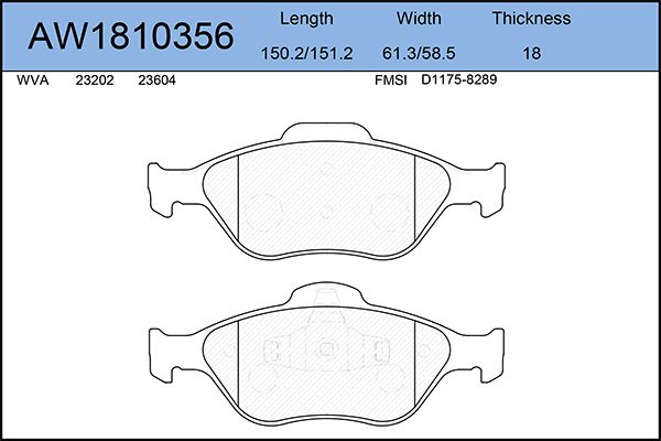 фото Комплект тормозных колодок, дисковый тормоз aywiparts aw1810356