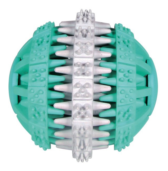 фото Жевательная игрушка для собак trixie мяч denta fun, зеленый, белый, 7,5 см