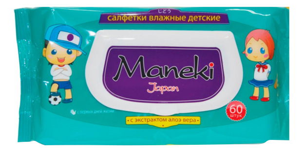 Детские влажные салфетки MANEKI Kaiteki с экстрактом алоэ вера 60 шт.