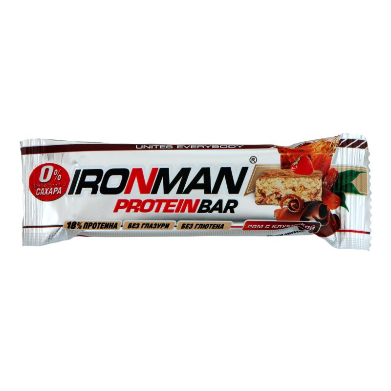 фото "ironman" батончик "protein bar", 50 г (ром-клубника без глазури), классика (5739)