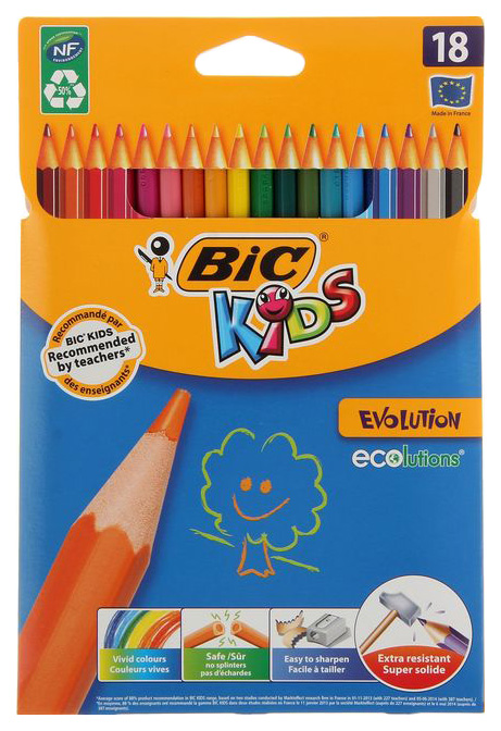 Карандаши 18 цветов BIC Kids Evolution ECOlutions, пластиковые CubicFun