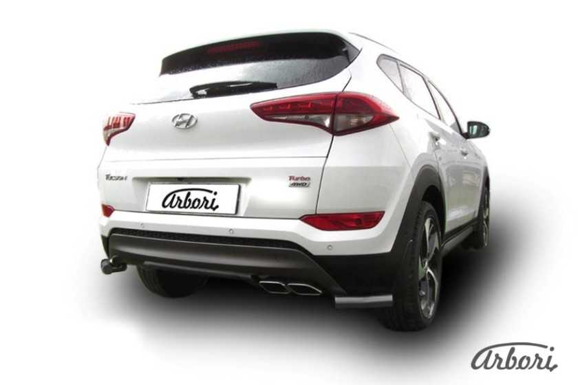 фото Защита заднего бампера d57 короткая arbori серебр. для hyundai tucson 2018-нв