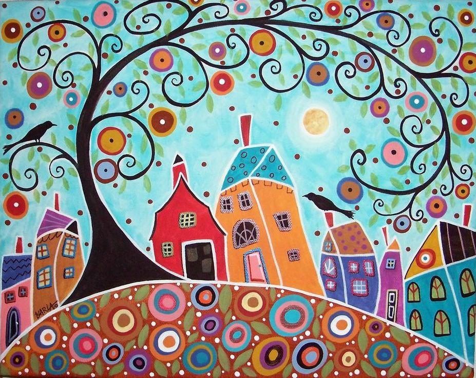

Алмазная вышивка Яркие Грани Домики, 40x50 см, Домики