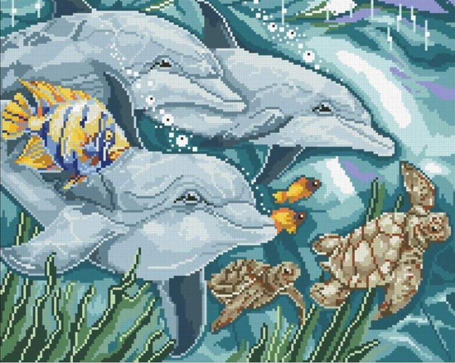 

Алмазная вышивка Паутинка Дельфины, 45x36 см, Дельфины