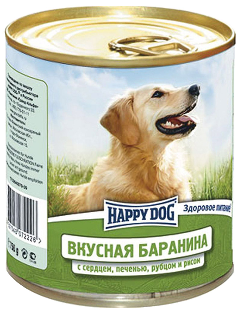 фото Консервы для собак happy dog, баранина, сердце, печень, рубец, рис, 750г