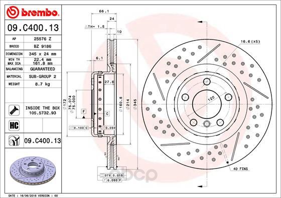 фото Тормозной диск brembo задний для 09c40013