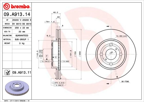 фото Тормозной диск brembo 09.a913.14