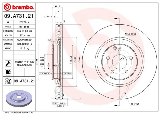 фото Тормозной диск brembo 09.a731.21