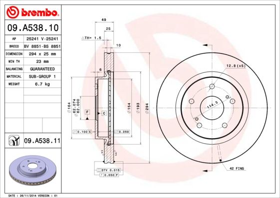 фото Тормозной диск brembo 09.a538.11