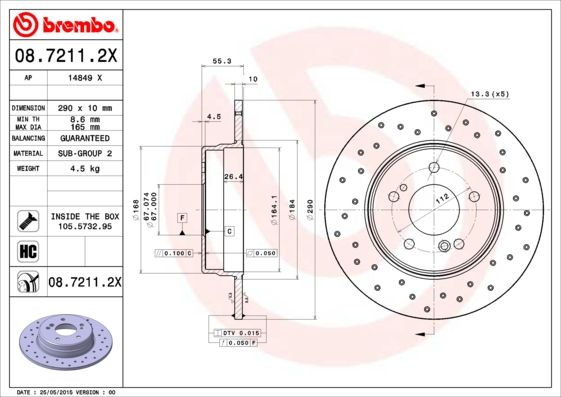 фото Тормозной диск brembo 08.7211.2x