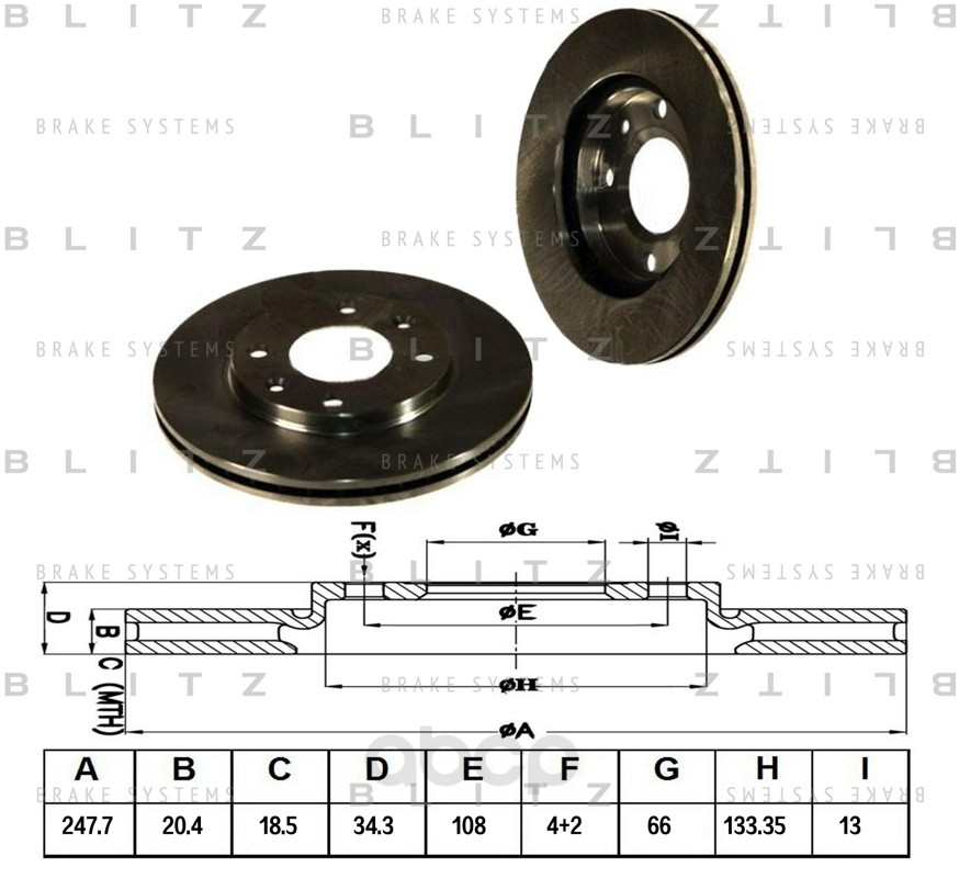 фото Тормозной диск blitz для peugeot 106, 205, 306 1992- bs0117