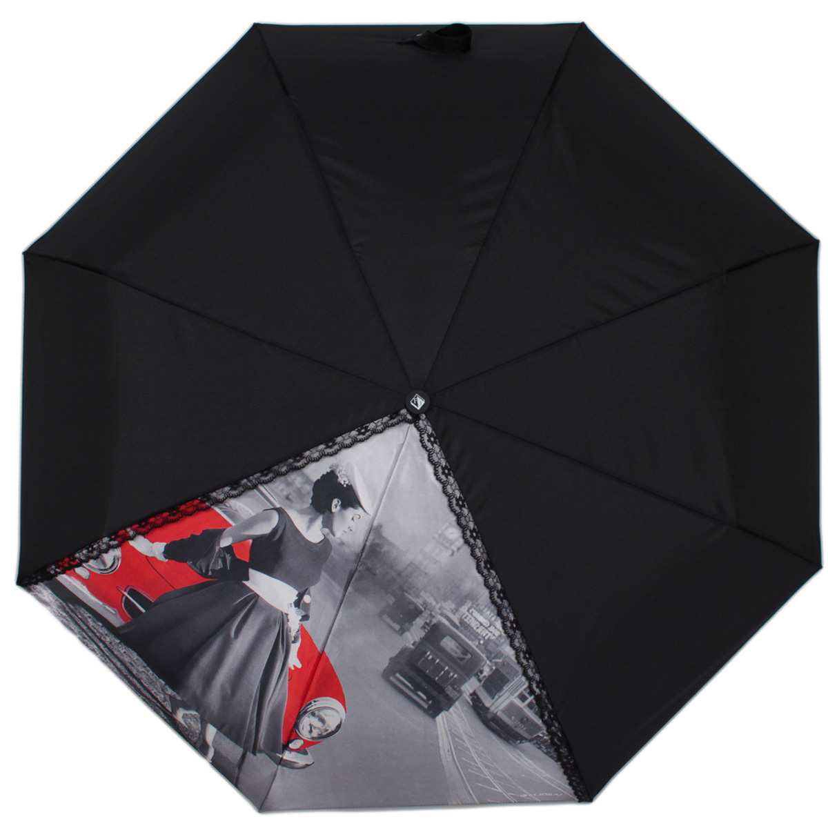 Зонт складной женский полуавтоматический Flioraj 100106 FJ черный