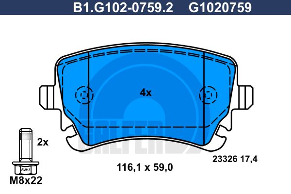 

Тормозные колодки GALFER дисковые B1G10207592