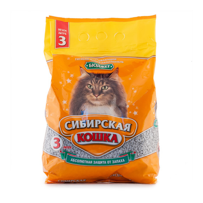Впитывающий наполнитель для кошек Сибирская кошка Бюджет бентонитовый, 1.75 кг, 3 л