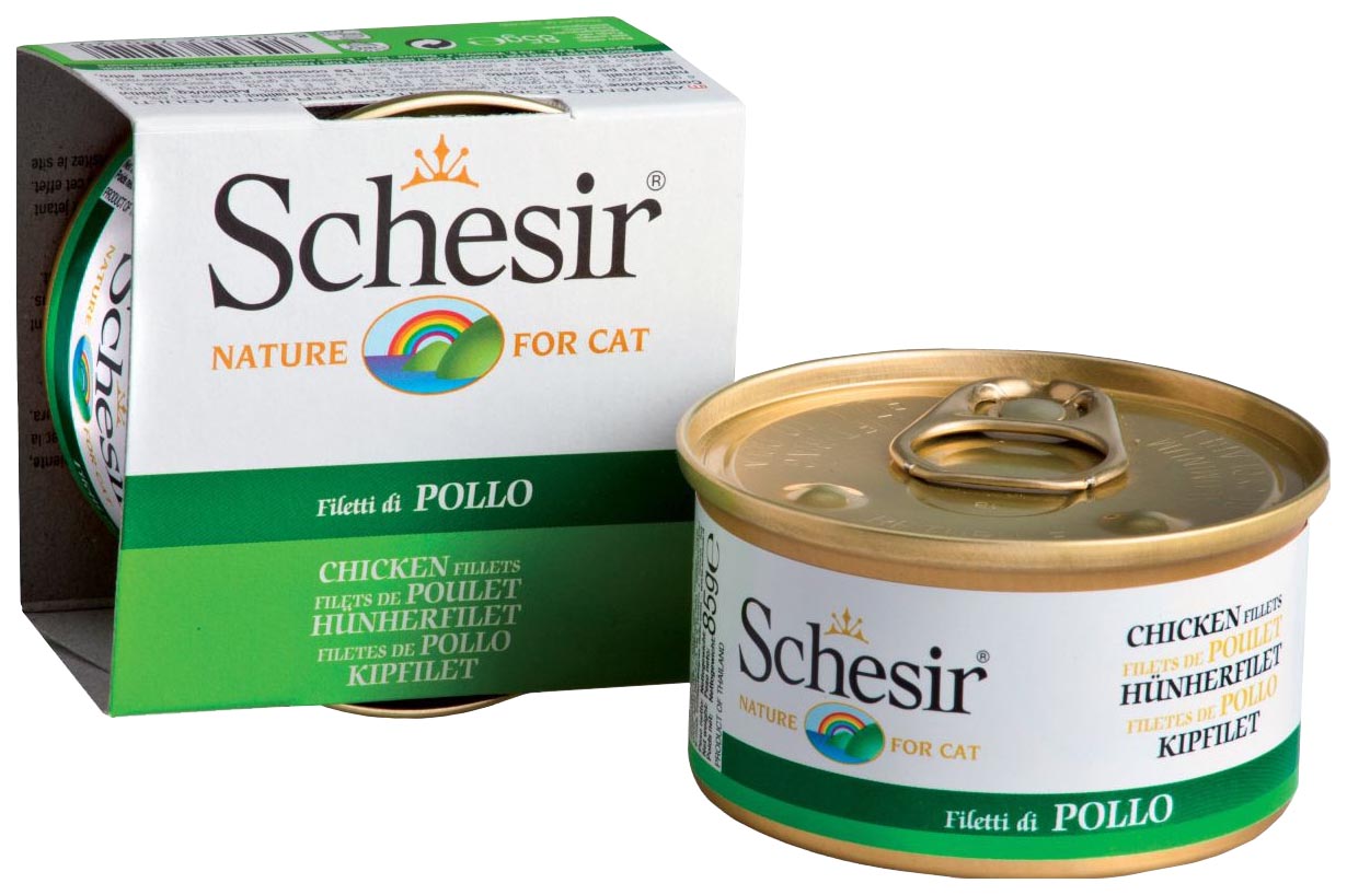 

Консервы для кошек Schesir куриное филе натуральное 85 г, курица 85 г