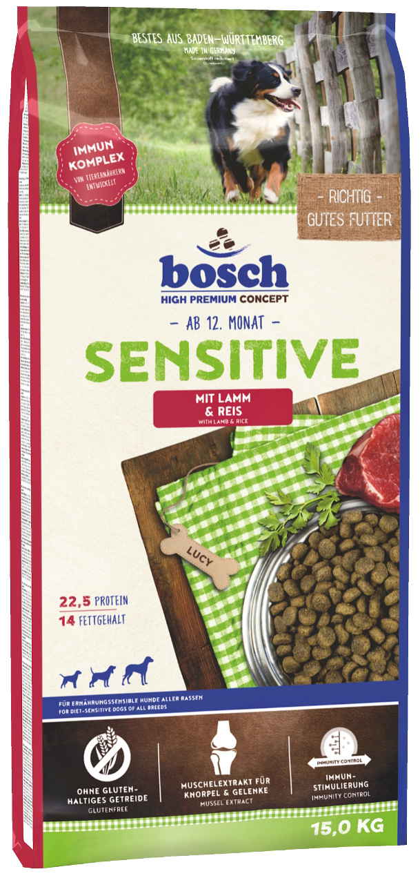 фото Сухой корм для собак bosch sensitive, для чувствительного пищеварения, ягненок и рис, 15кг