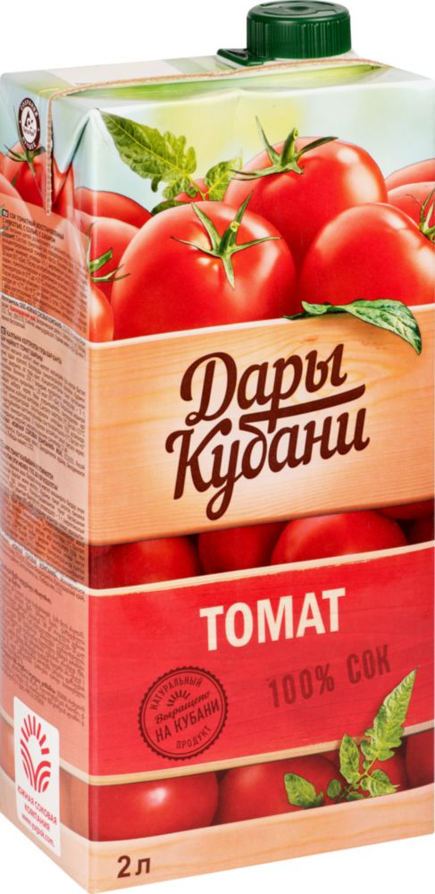 

Сок томатный Дары Кубани с мякотью, солью и сахаром 2 л, Дары Кубани томат