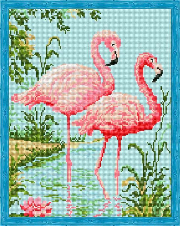 

Алмазная вышивка Цветной Парочка розовых фламинго, 40x50 см, Парочка розовых фламинго