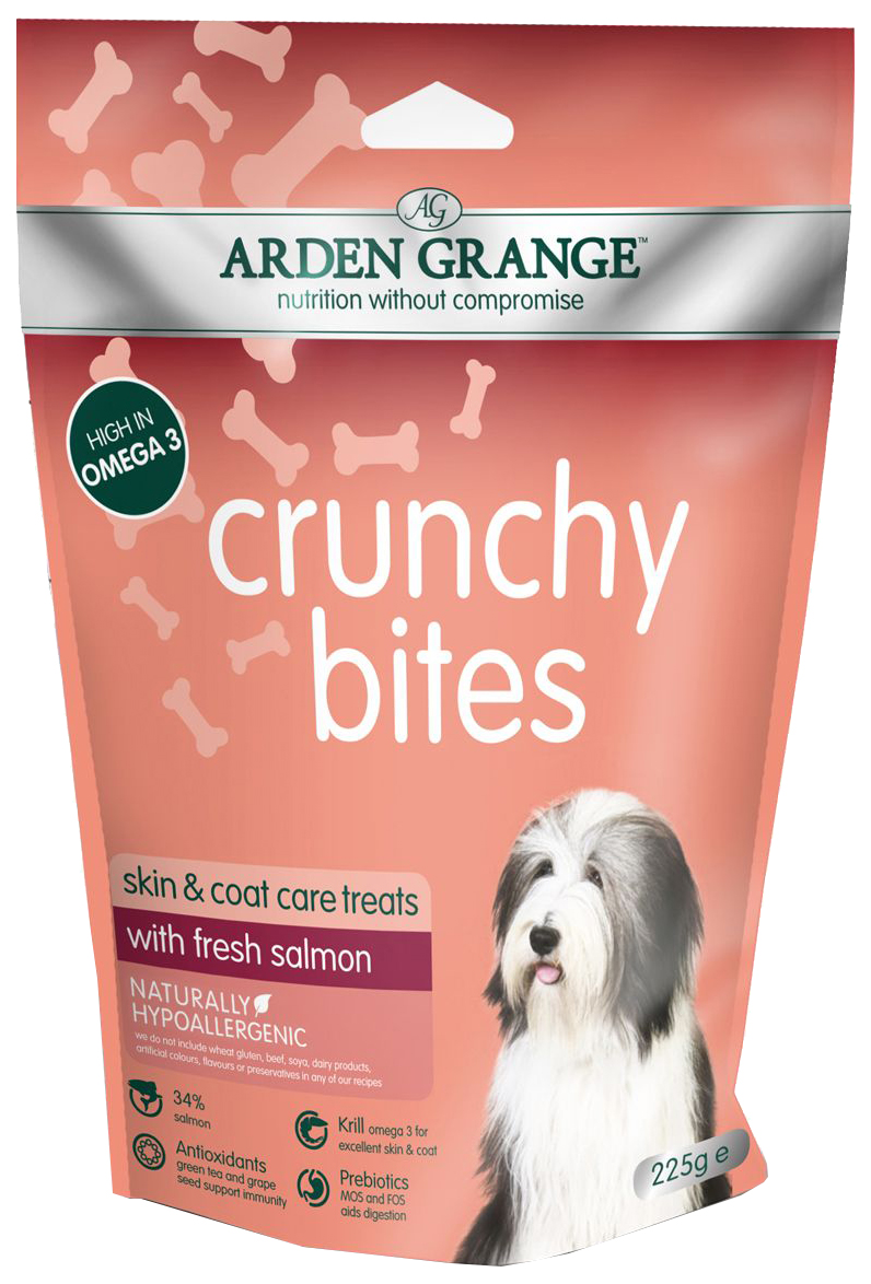 фото Лакомство для собак arden grange, crunchy bites, косточки, лосось, 225г