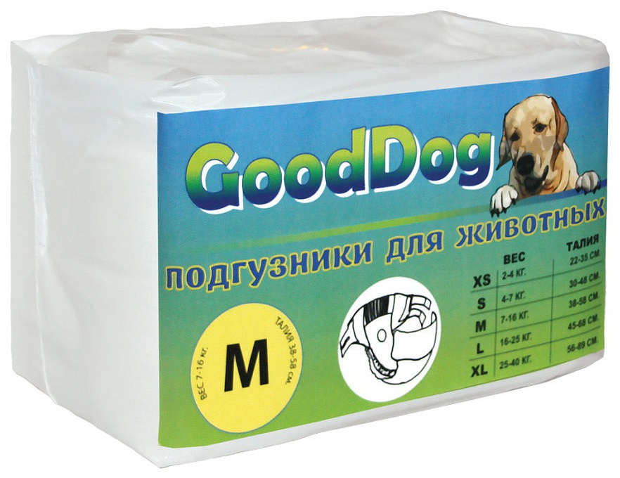 фото Подгузники для домашних животных gooddog для собак размер m 43x30 мм 14 шт good dog