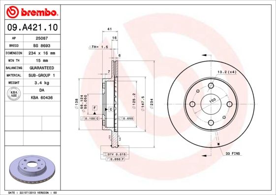 фото Тормозной диск brembo 09.a421.10