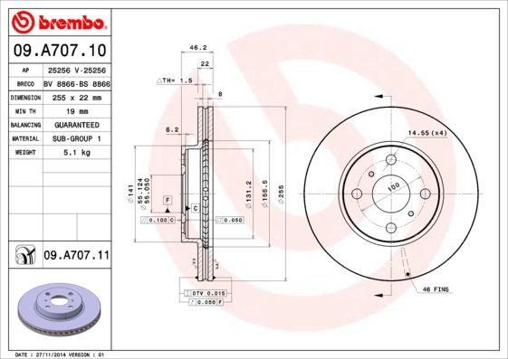 фото Тормозной диск brembo 09.a707.11