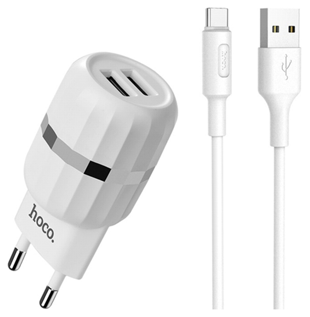  Сетевое зарядное устройство Hoco C41Ai, 2xUSB, 2,4 A, white