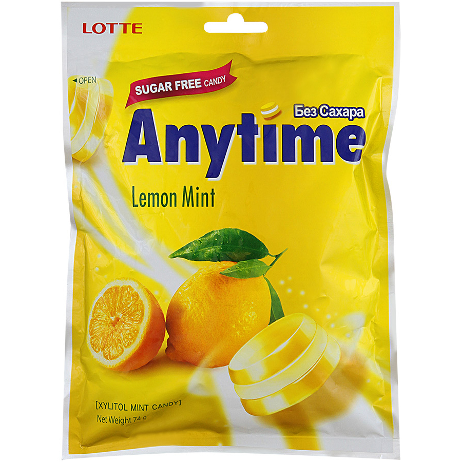 Карамель леденцовая anytime Lotte лимон и мята 74 г