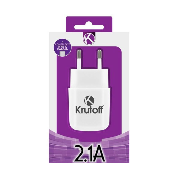 фото Сетевое зарядное устройство krutoff ch-17, 1 usb, 2,1 a, white